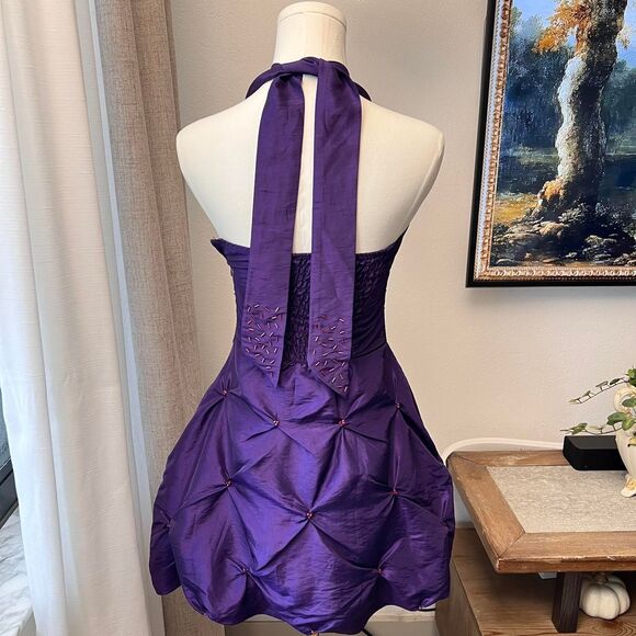 Snap Purple Beaded Halter Bubble Mini Dress – Size 3 (Women's Size 0) - Picture 6 of 8